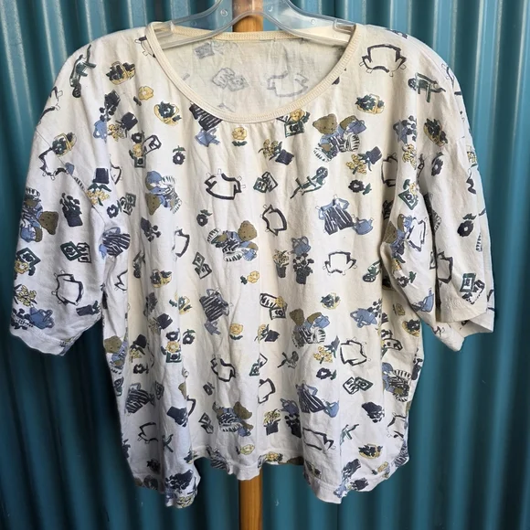 Teddy Bear Patterned White and Blue Two-Piece Set Pajamas Medium - Picture 3 of 13